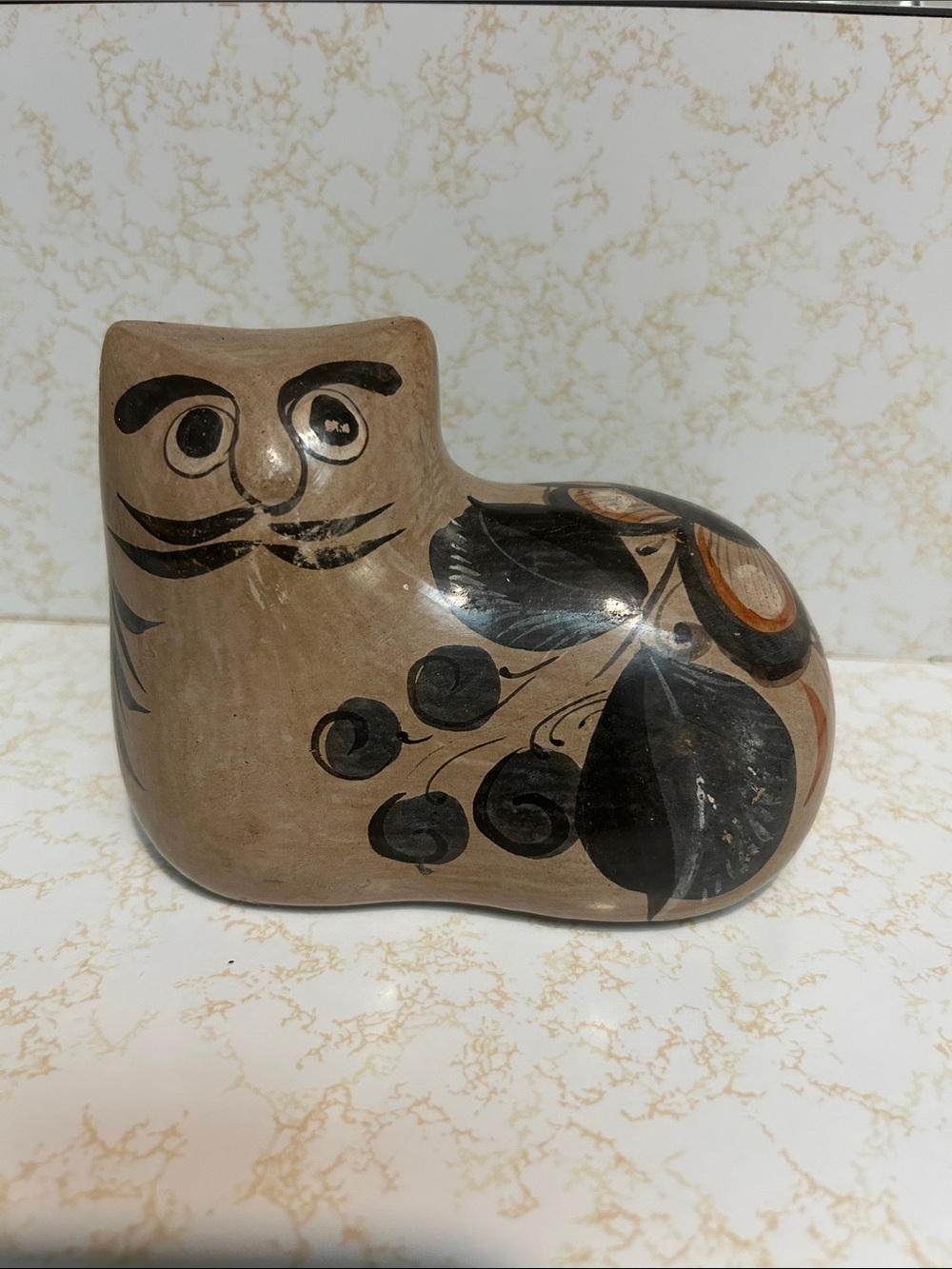 vintage hand-painted Tonalá pottery cat figurine from Mexico